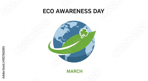 Eco awareness day illustration with green leaf and globe on white background for environmental conservation