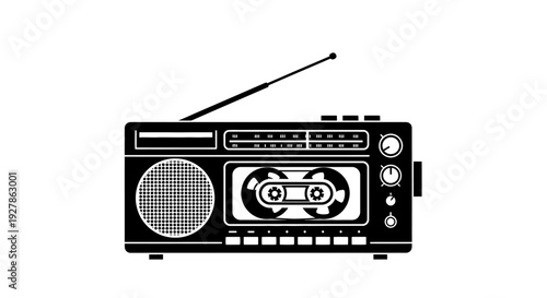 Vintage Retro Cassette Player with Antenna and Controls.