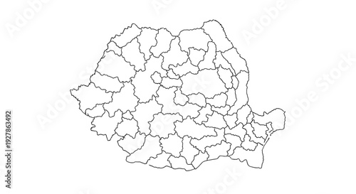 Outline map of Romania showing its administrative divisions and counties.
