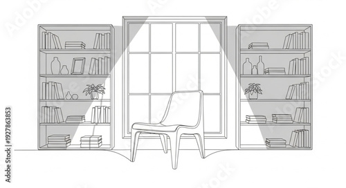 Simple Line Drawing of Office Desk.