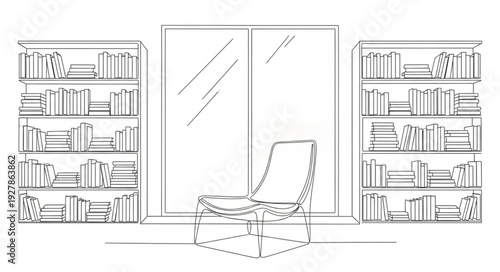 Simple Line Drawing of Office Desk.