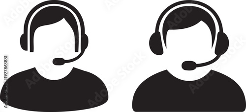 Set of customer service representative icons with headsets for call center support and online assistance