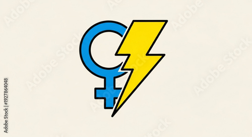 Vibrant feminist power symbol with lightning bolt graphic element