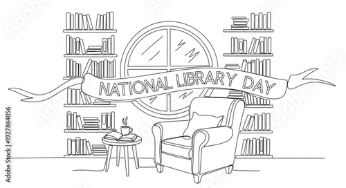 Sketch of a cluttered study room with books and furniture.