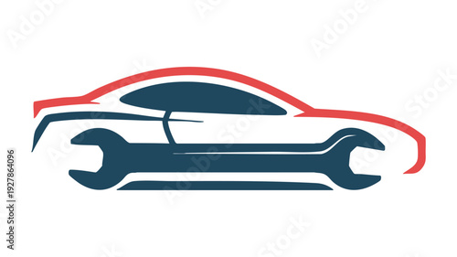 Modern car with wrench symbolizing automotive repair and maintenance.