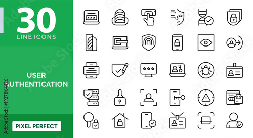 User Authentication icon collection. Editable pixel-perfect stroke icon