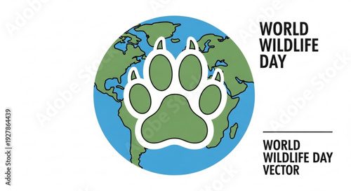 World wildlife day vector illustration globe with animal paw print conservation symbol