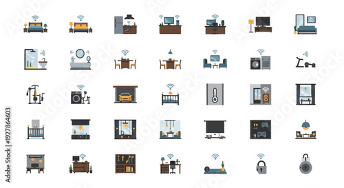 Collection of office furniture icons.