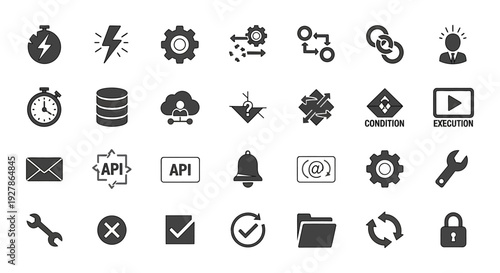 Collection of software development icons.
