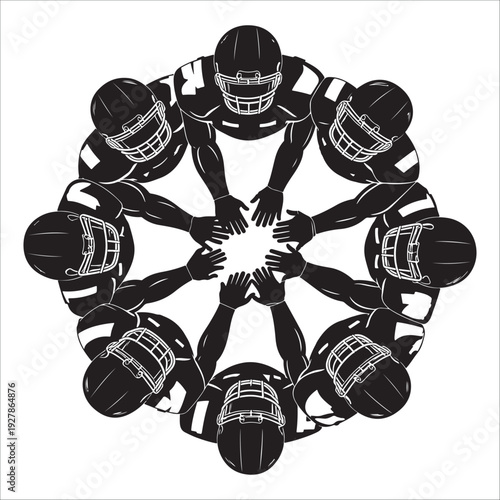 American basketball  team huddle strategy black and white illustration minimalist design sports unity