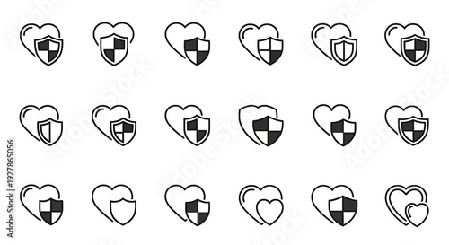 Heart and Shield Protection Icons