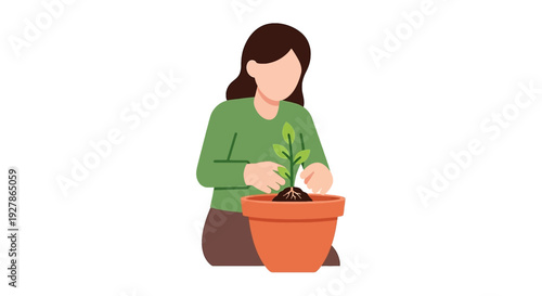 Woman planting a seedling in a pot