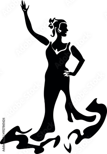 Black and white sketch of flamenco dancer isolated on a white background.