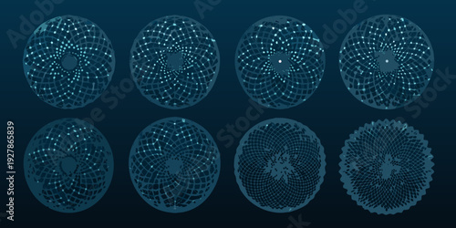 Abstract cellular division sequence depicted with glowing blue circular forms
