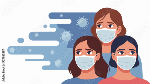 Women Wearing Medical Masks Protection from Coronavirus Outbreak Vector Illustration