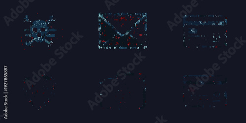 Pixelated arrangement of icons including a skull heart and envelope
