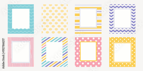 Colorful patterned square frames arranged in a grid formation
