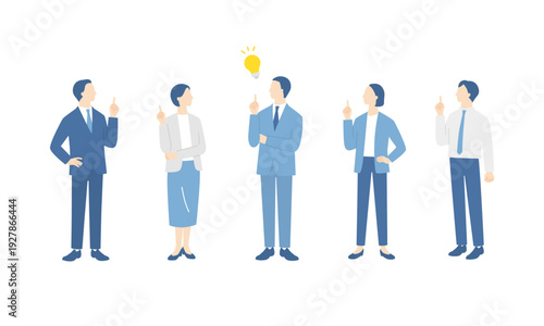 問題が解決したビジネスチームの全身イラストセット