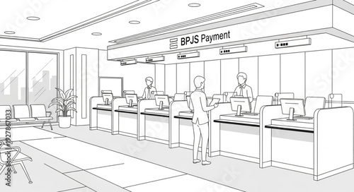 Sketch of Modern Office Interior.