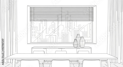 Sketch of Office Space with Blinds.