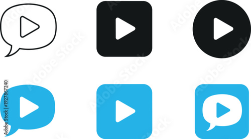 Play Button Chat Bubble Icon Set with Video Media Symbols for Messaging Apps, Streaming Interfaces, Social Media, and Modern UI Vector Design