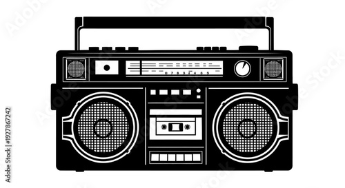 Vintage Boombox with Cassette Player and Speakers.