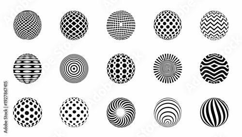 An array of black and white circular optical illusion patterns