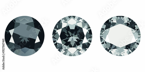 Three grayscale illustrations of oval and round cut diamonds displayed side by side