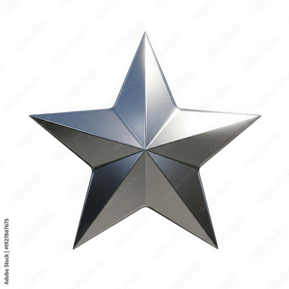 Fototapeta premium Shiny metallic star shape with five points isolated on transparent background