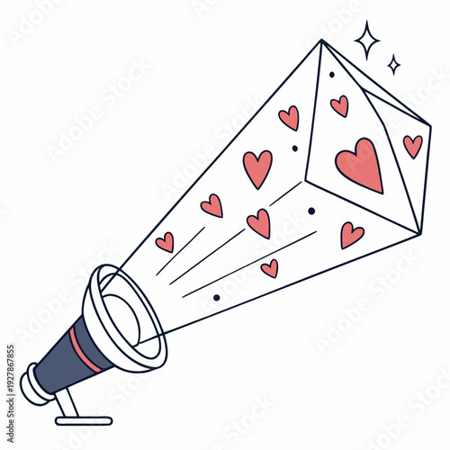 A spotlight shining on an envelope full of hearts