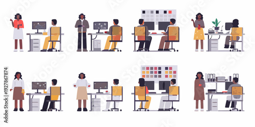 Diverse group of people working in a modern open plan office setting