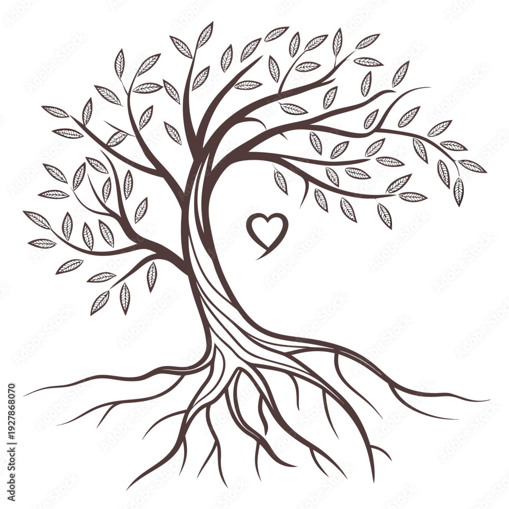 Obraz premium A tree with a heart in the center of its trunk and roots exposed