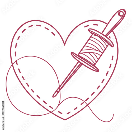 A spool of thread and a needle in a heart