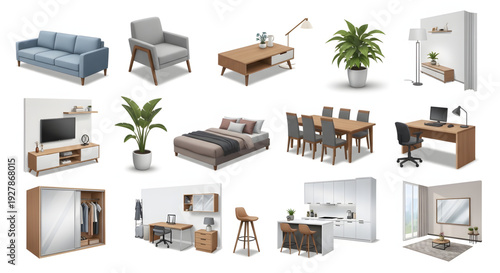Modern Scandinavian Home Interior Furniture Vector Collection