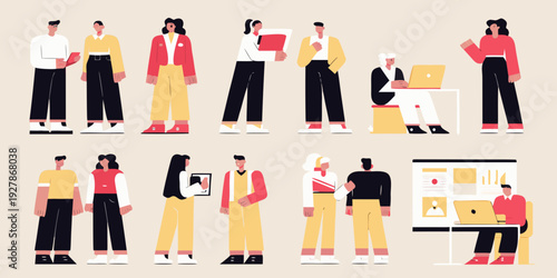 Diverse group of people interacting with technology in a modern setting