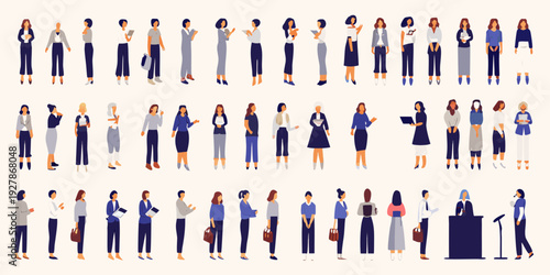 Diverse group of stylized people in business and casual attire