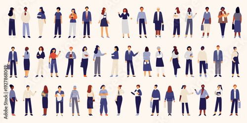 Diverse group of professionals standing in a seamless pattern illustration