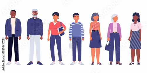 Diverse group of people standing in a row illustrated style