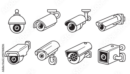 Set of surveillance cameras icons security system equipment surveillance technology surveillance.