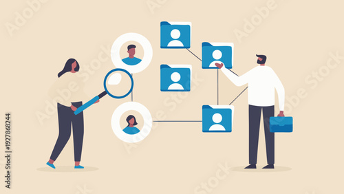 Team collaboration and human resources management visualized with connecting profiles