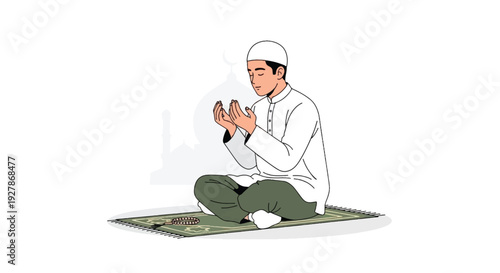 Muslim Prayer Gesture with Raised Hands Isolated on White Background