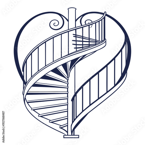 Fotografie A spiral staircase inside a heart shaped frame