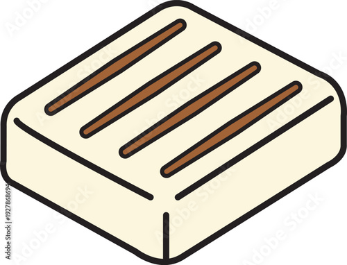 Isometric Grilled Tofu Block Illustration with Seared Marks Minimal Food Icon
