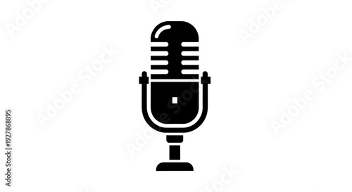 Vintage Style Black Microphone Icon on White Background.