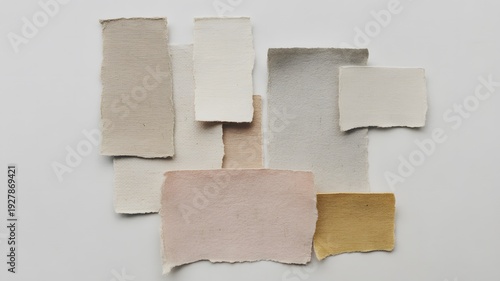 Wallpaper Mural Scattered Torn Paper Fragments in Muted Tones and Textures on White paper scraps Torontodigital.ca