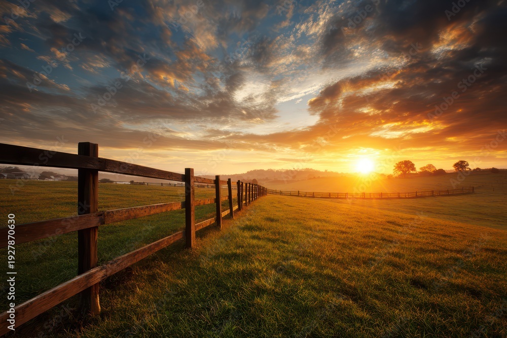 Obraz premium Countryside landscape at glowing morning sunrise