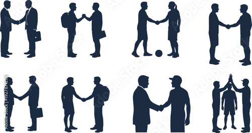 Multiple silhouettes depict various handshake and agreement gestures among.