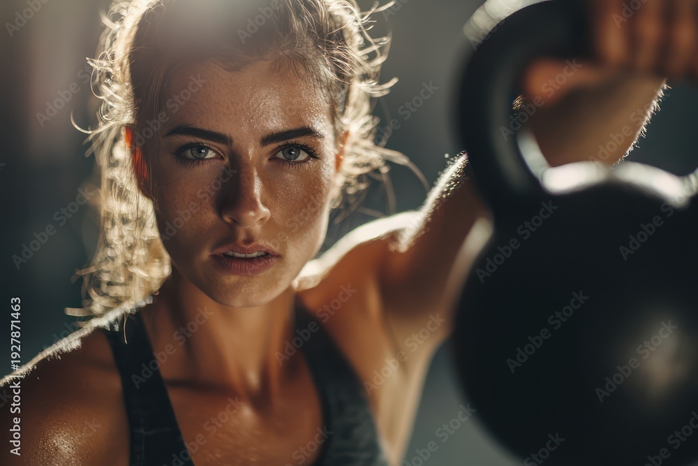 Fototapeta premium Strong woman workout with kettlebell weight