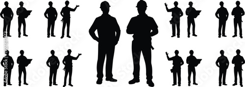 Professional Black Silhouette Collection Of Construction Workers Engineers And Industrial Site Staff Wearing Hard Hats For Civil Engineering And Building Project Graphics