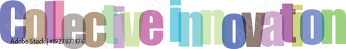 Collective innovation colorful text 3d effect on checkered background